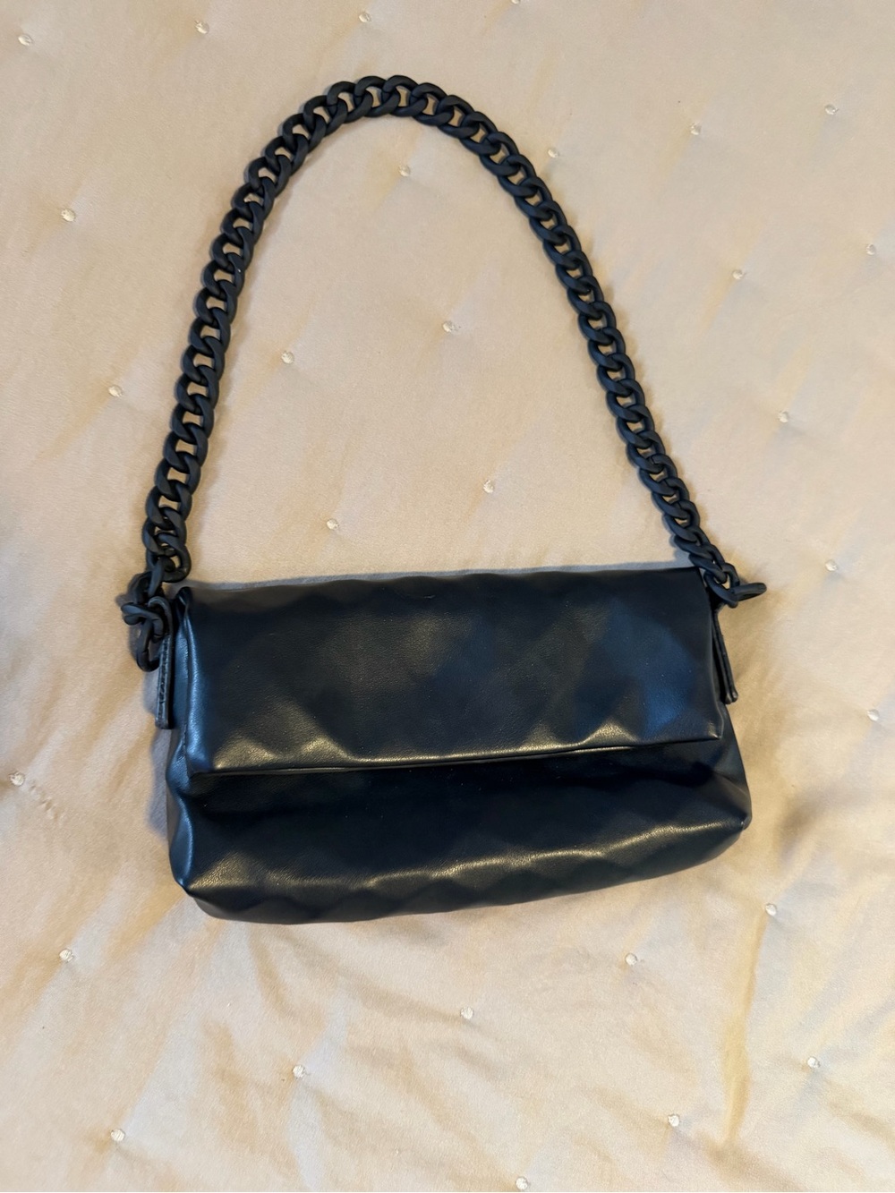 Madison West Black Foldover Clutch Chunky Chain Handle